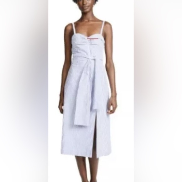 CLUB MONACO Blue and White Seersucker Dress Open Back Bow Front - Picture 1 of 8